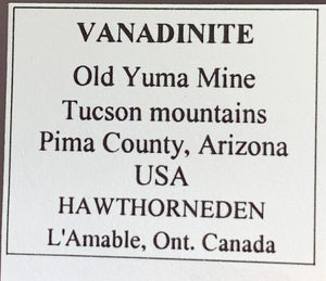 Vanadinite, Old Yuma Mine, Arizona