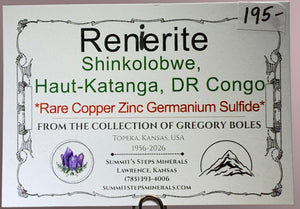 Renierite, Shinkolobwe, DR Congo