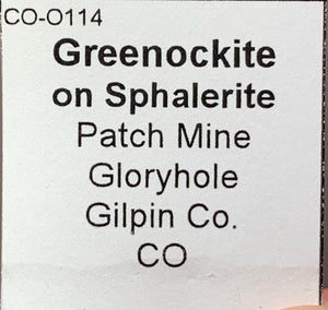 Greenockite on Sphalerite, Patch Mine, Colorado