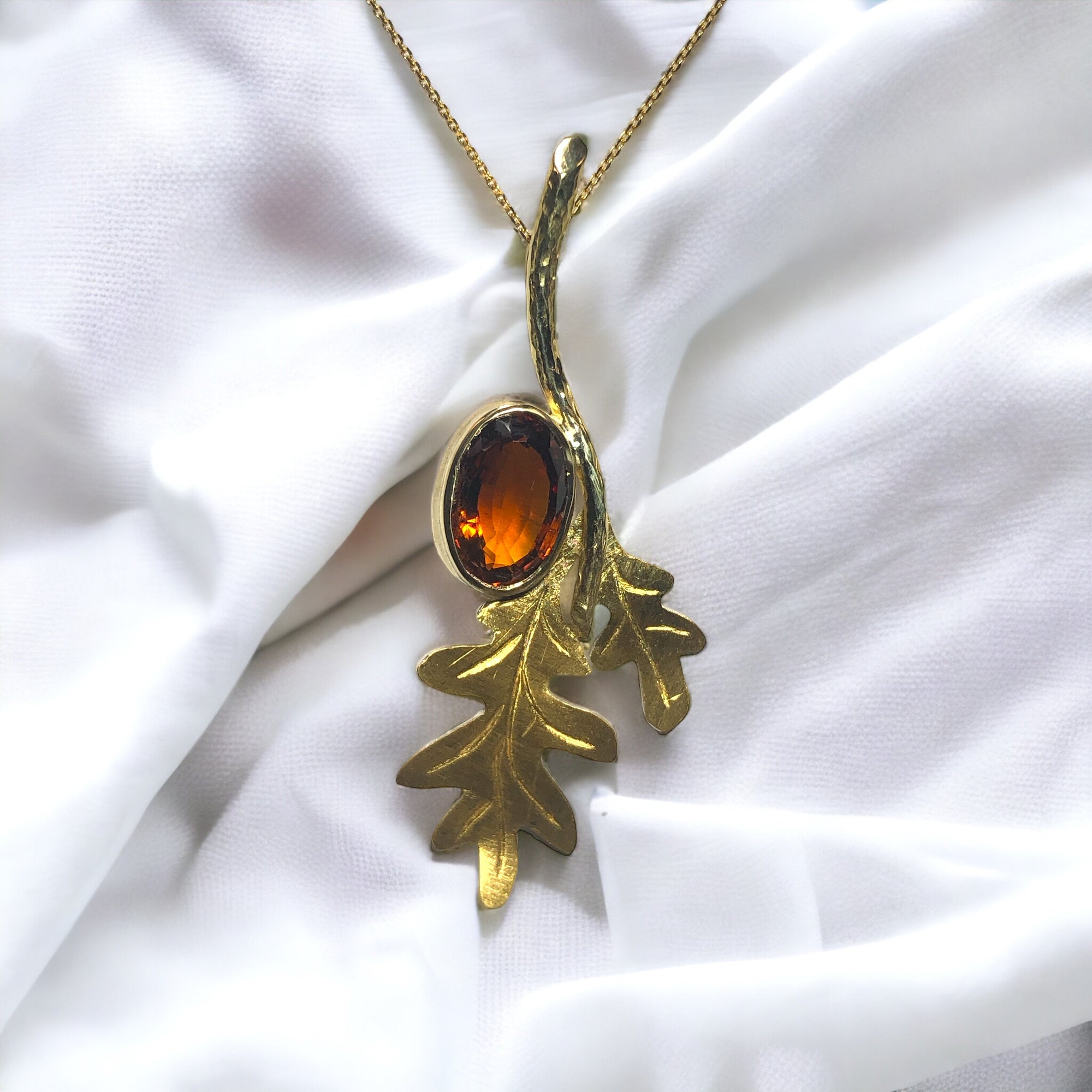 Oak Leaf Citrine Gold Pendant