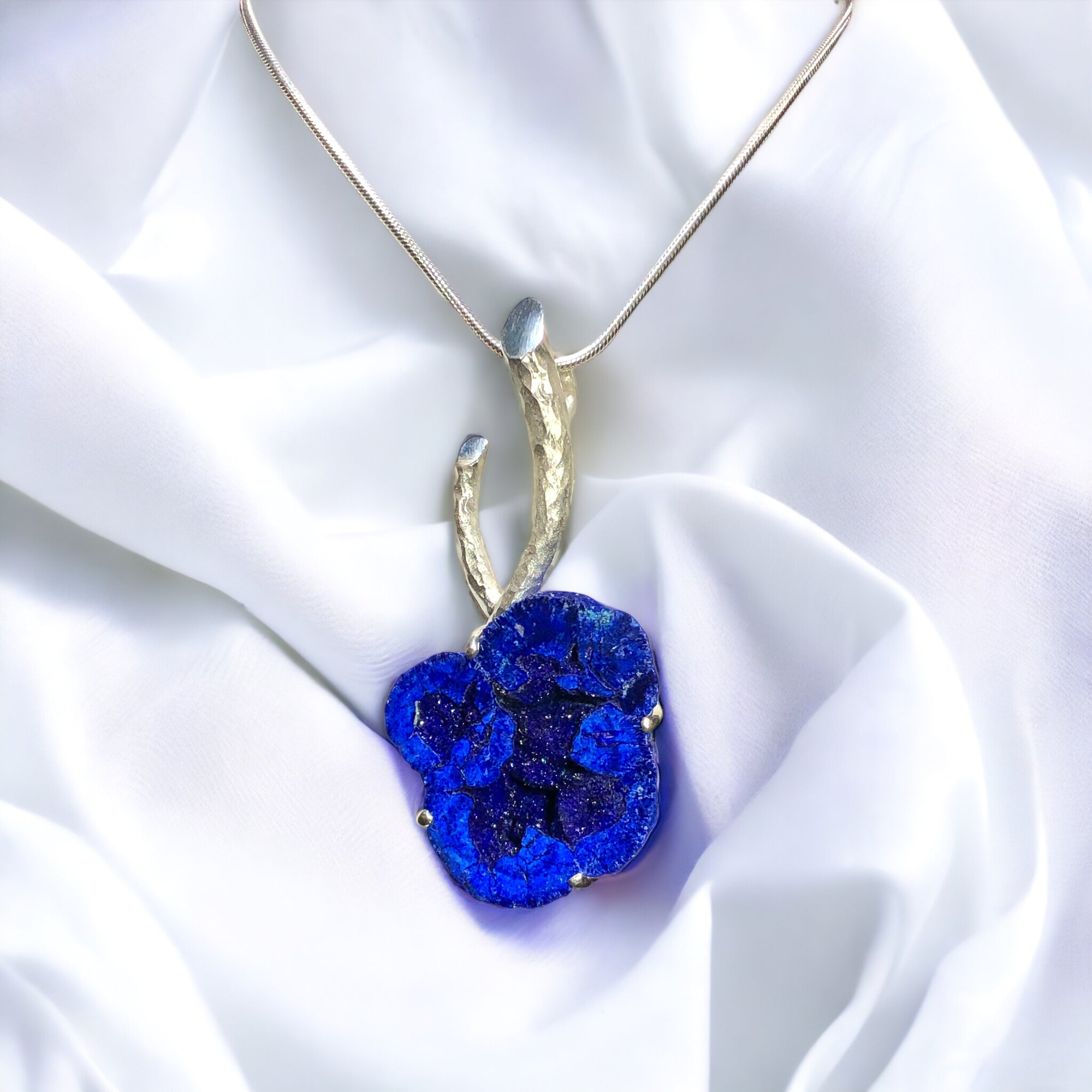 Azurite Geode Silver Pendant