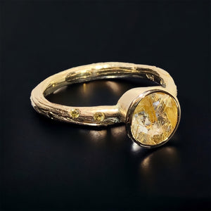 14k Yellow Gold Rutilated Quartz & Yellow Sapphire Ring