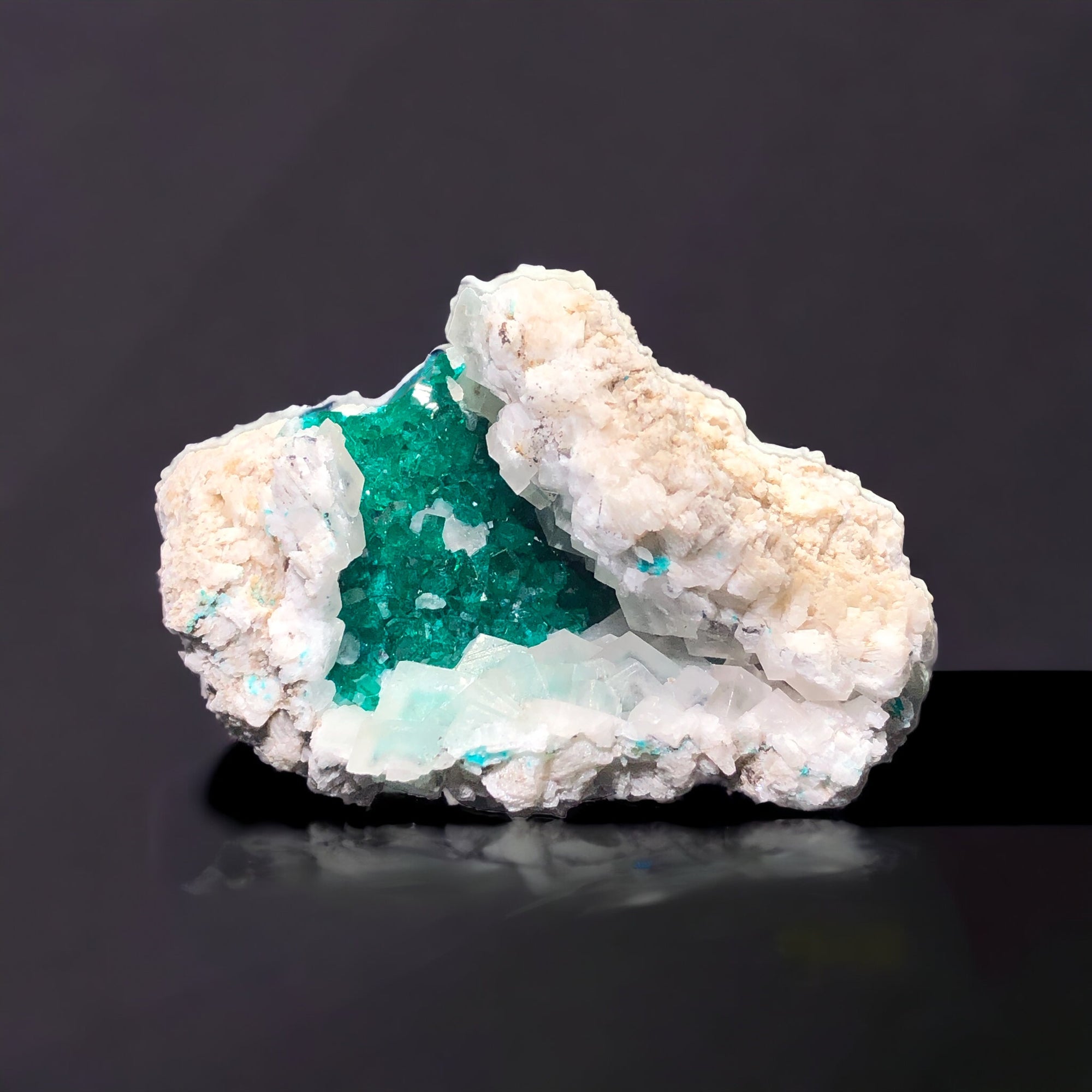 Dioptase w/ Calcite, Congo