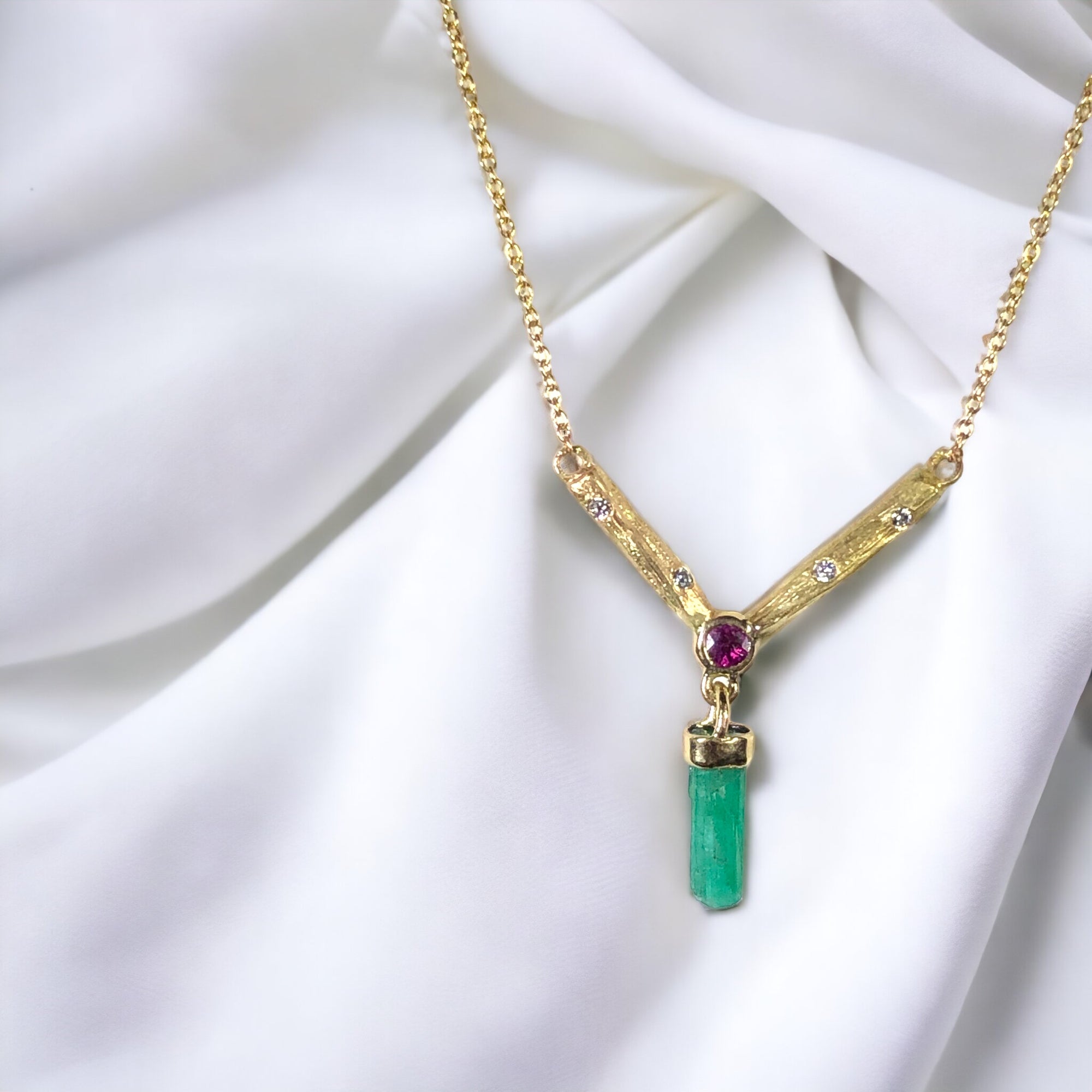 14k Gold Emerald & Ruby Pendant