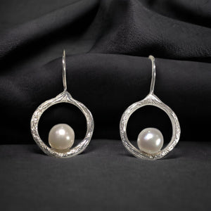 Silver Button Pearl Earrings