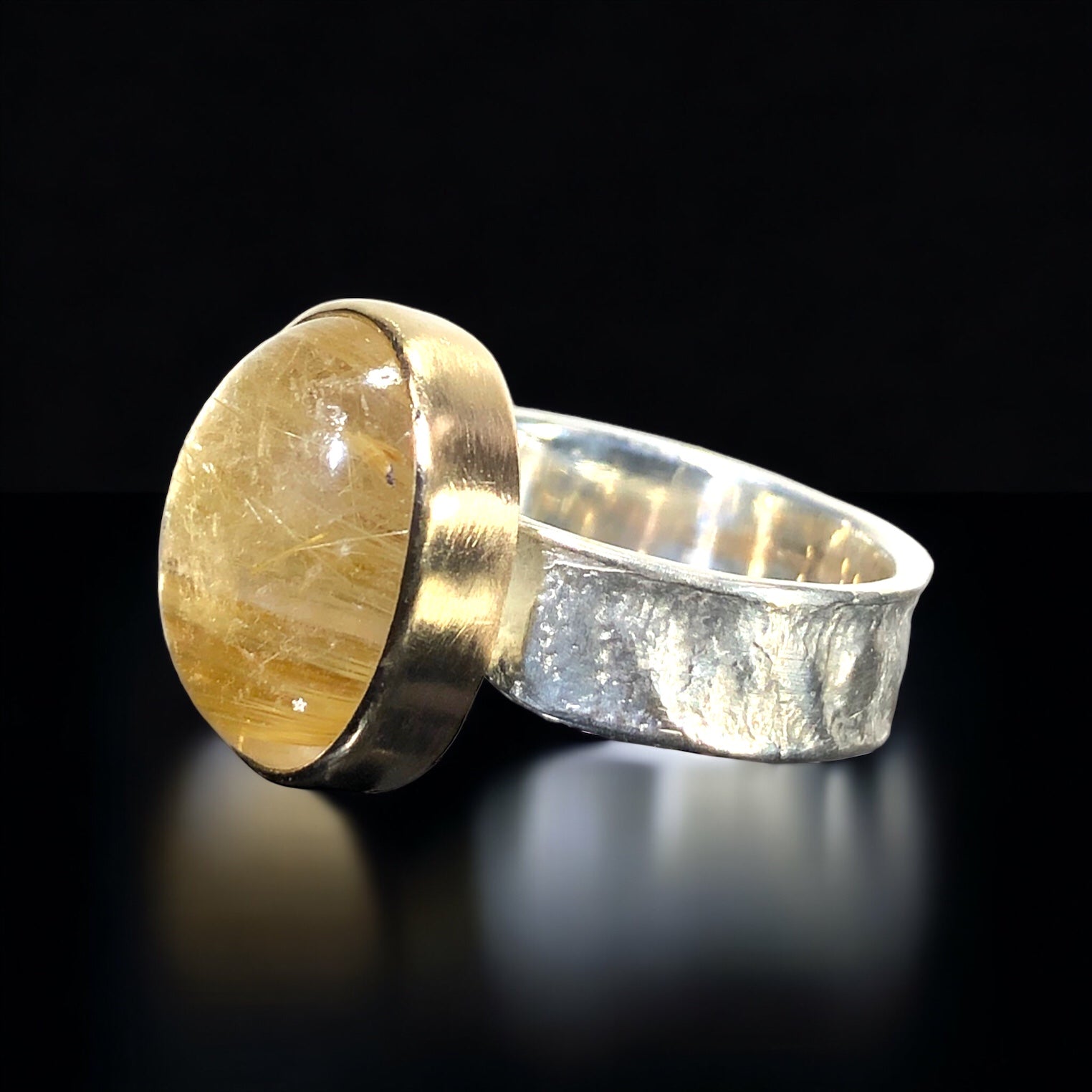 14k Gold & Silver Rutilated Quartz Ring