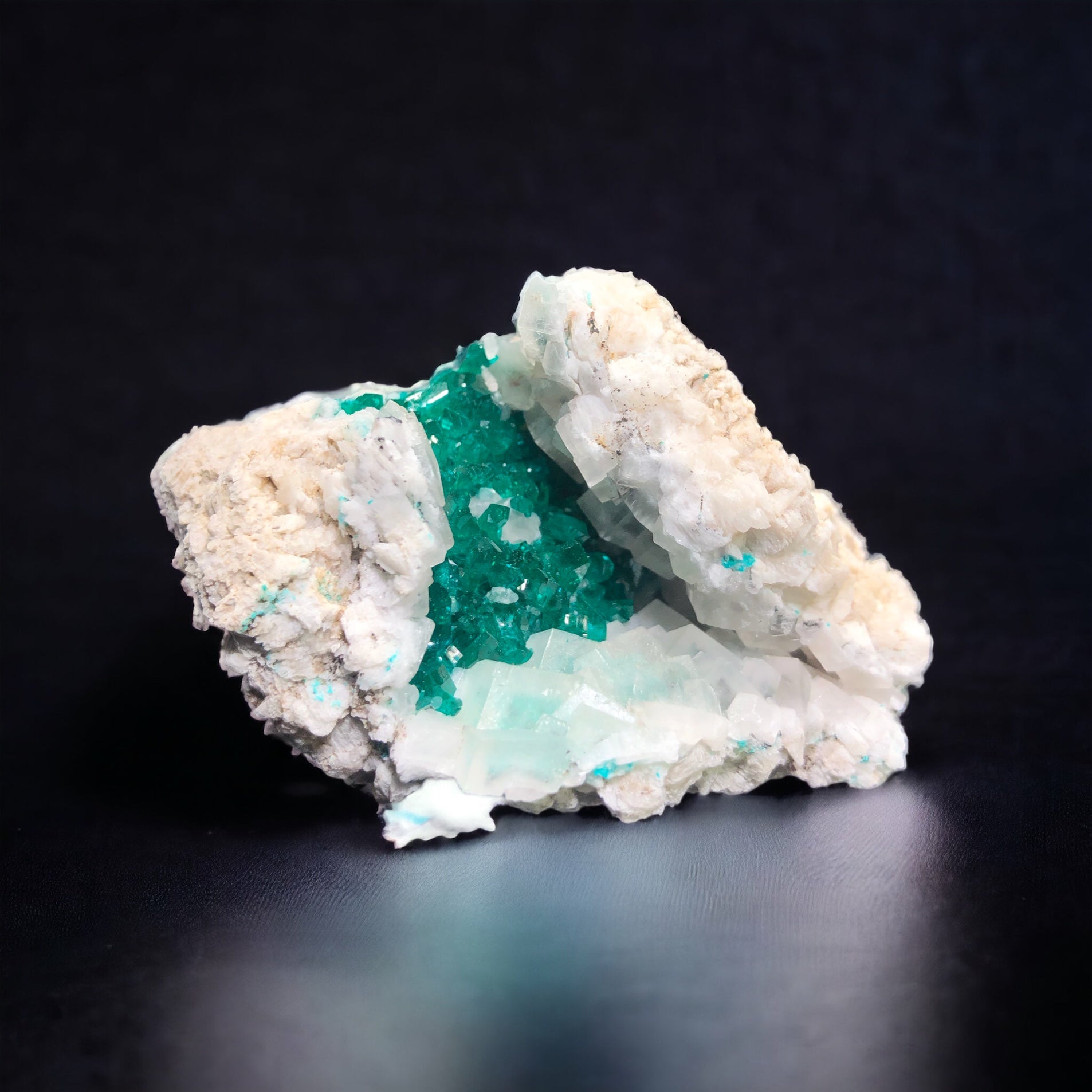 Dioptase w/ Calcite, Congo