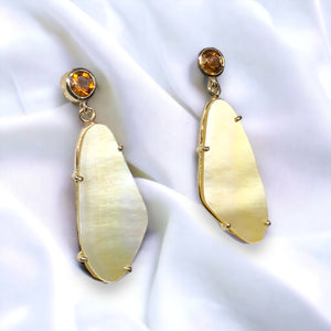 14k Gold Citrine w/ Mother of Pearl Earrings