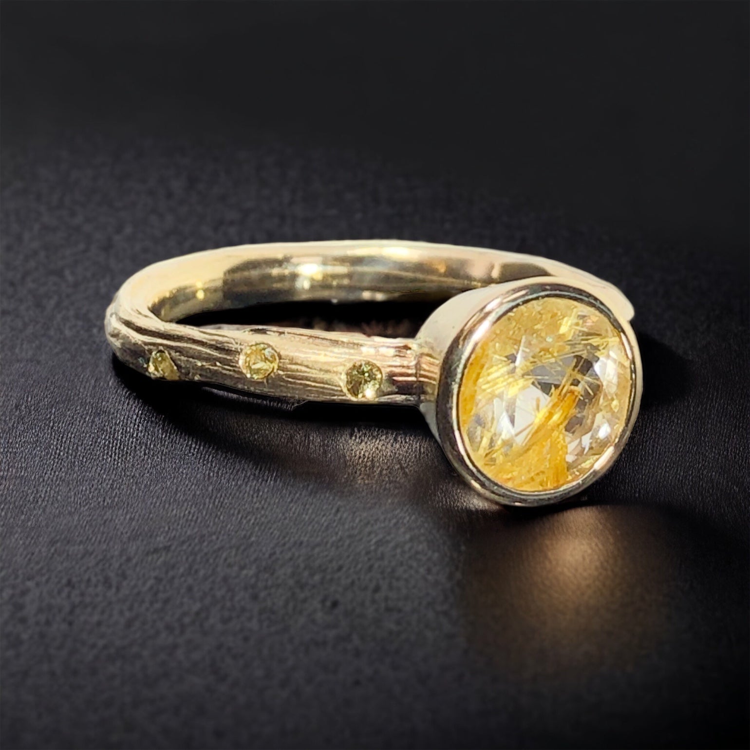 14k Yellow Gold Rutilated Quartz & Yellow Sapphire Ring