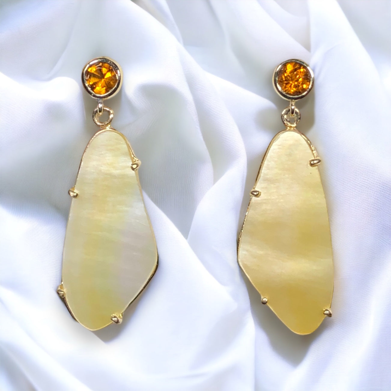 14k Gold Citrine w/ Mother of Pearl Earrings