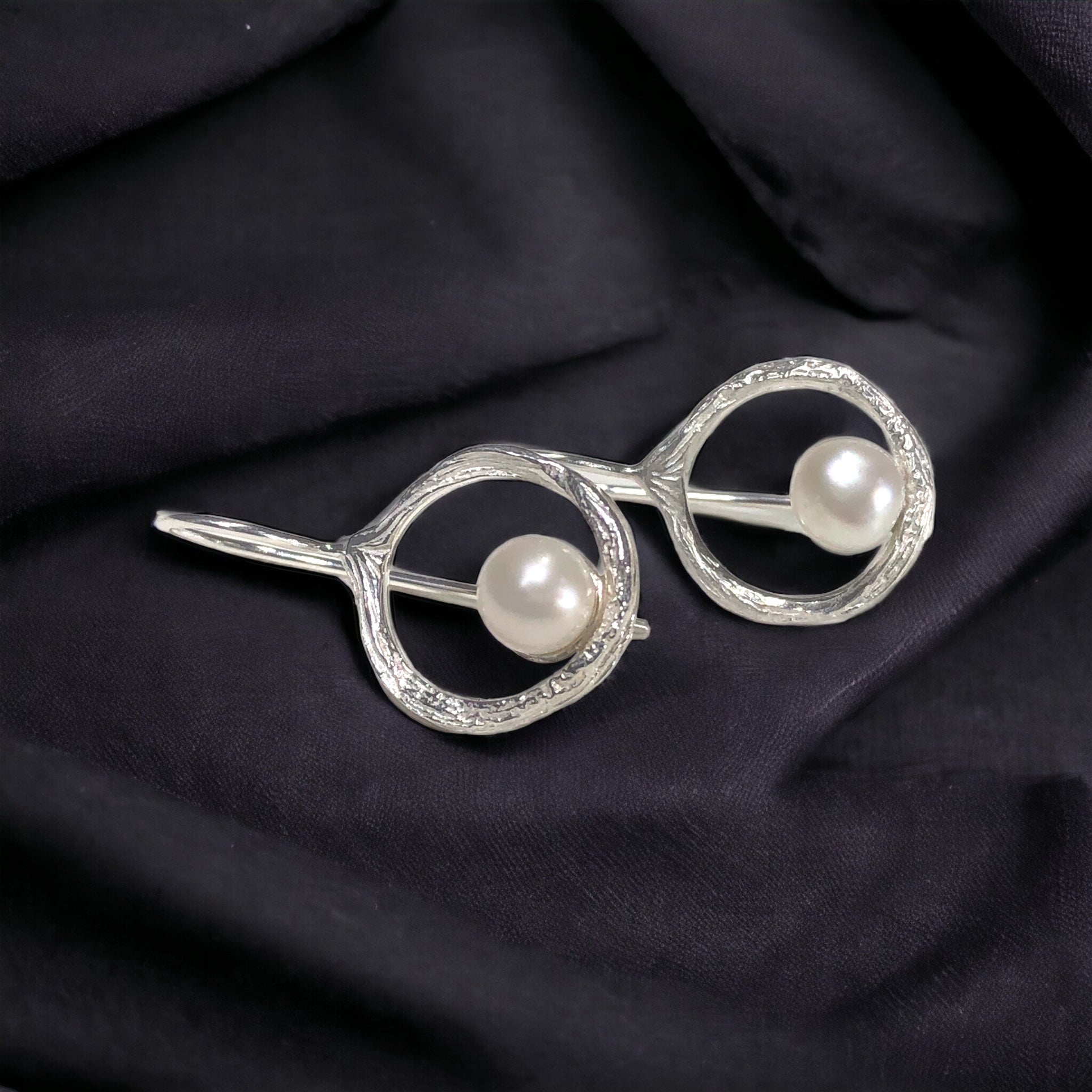 Silver Button Pearl Earrings