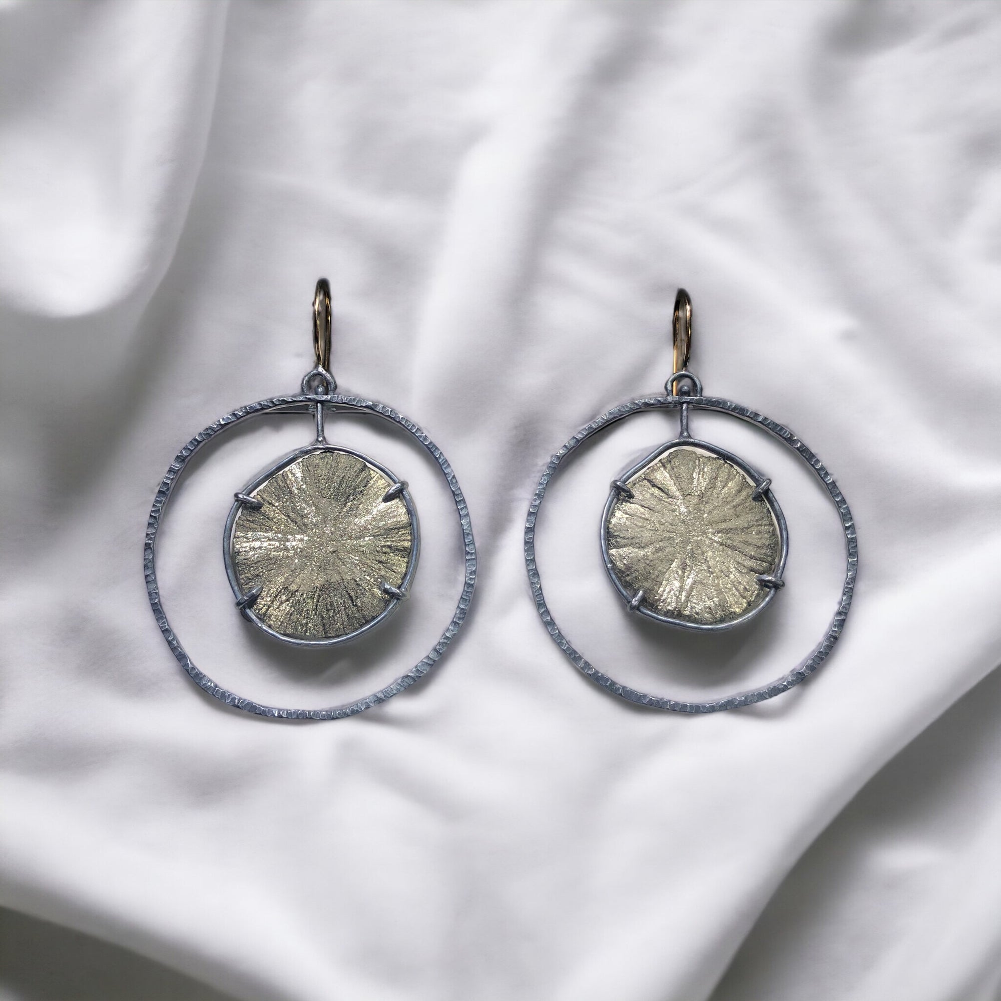 Silver Pyrite “Sun” Spinner Earrings