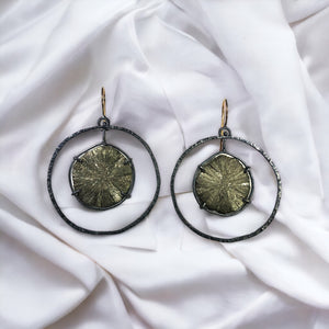 Silver Pyrite “Sun” Spinner Earrings