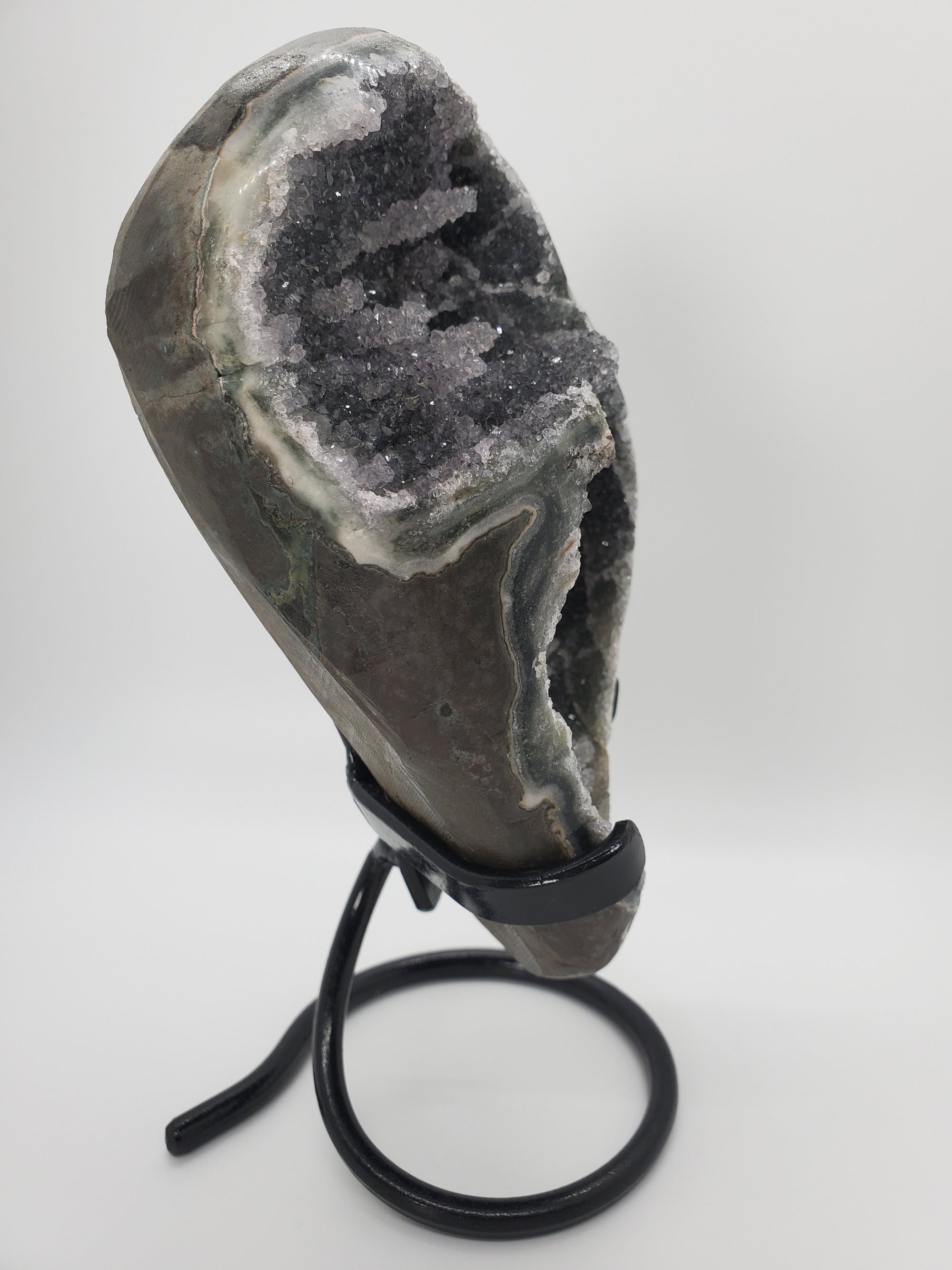 Druzy Black Quartz Formation w/ Stalactites on Custom Metal Stand (Uruguay)