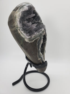 Druzy Black Quartz Formation w/ Stalactites on Custom Metal Stand (Uruguay)