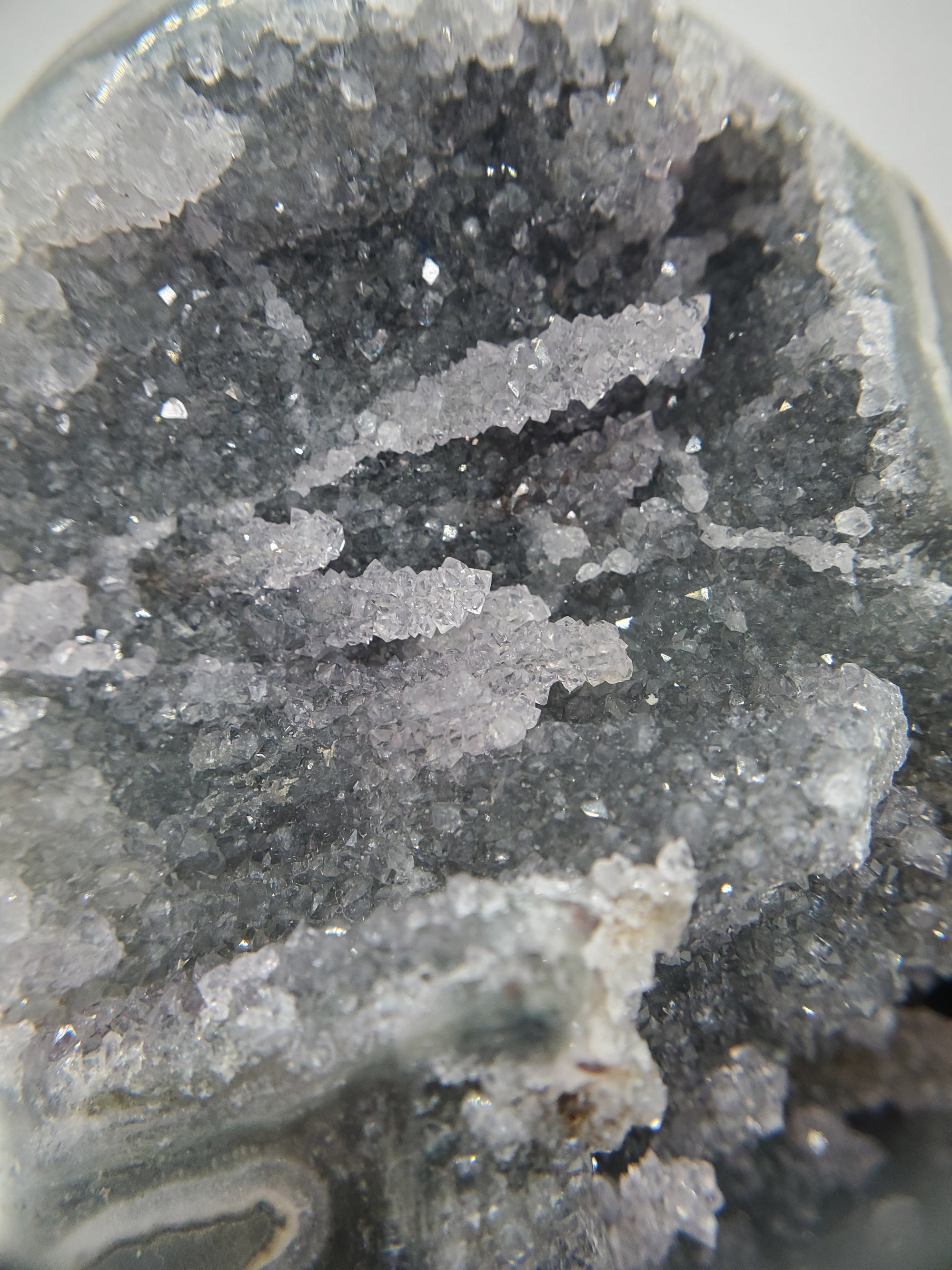 Druzy Black Quartz Formation w/ Stalactites on Custom Metal Stand (Uruguay)