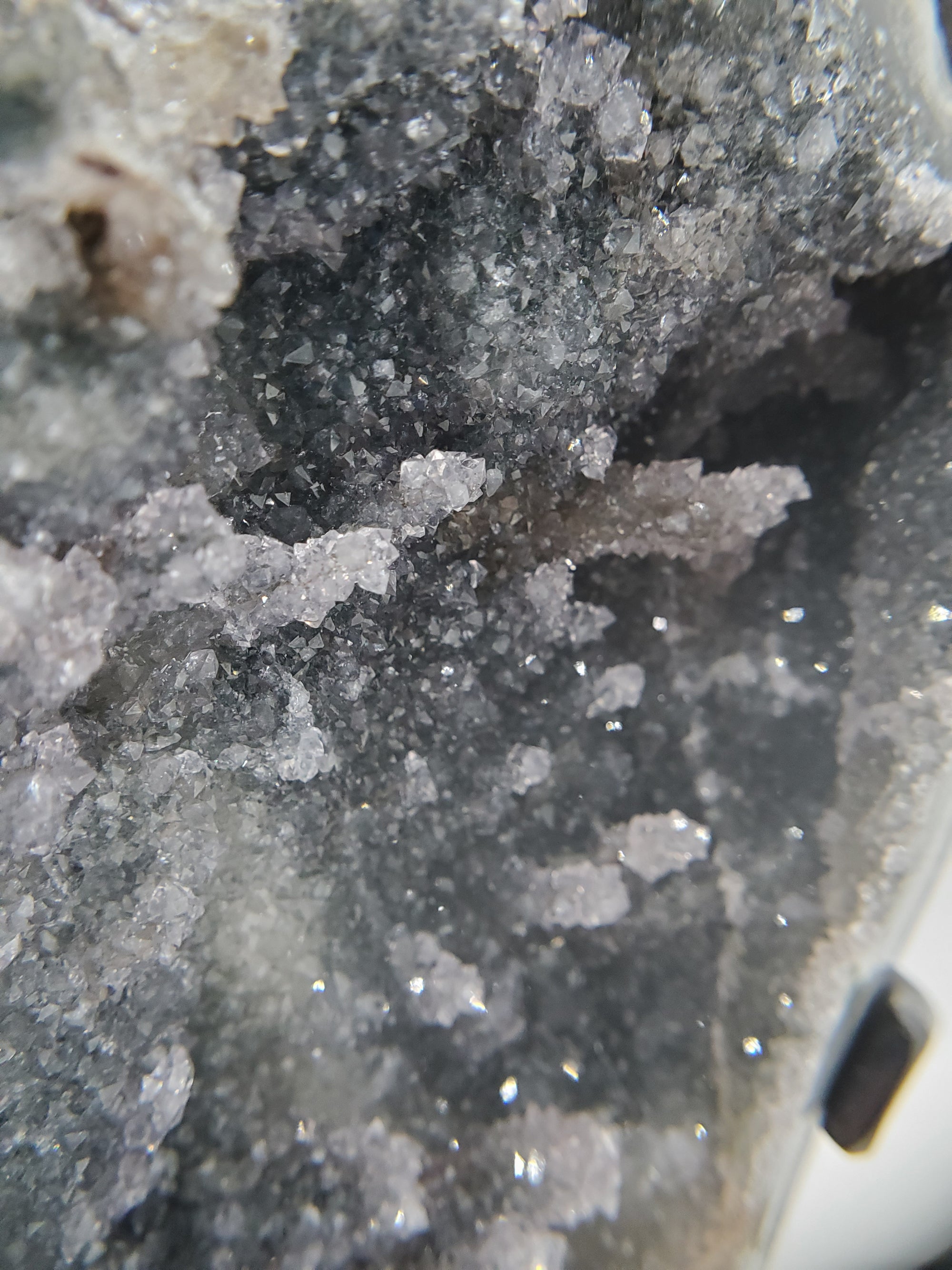 Druzy Black Quartz Formation w/ Stalactites on Custom Metal Stand (Uruguay)