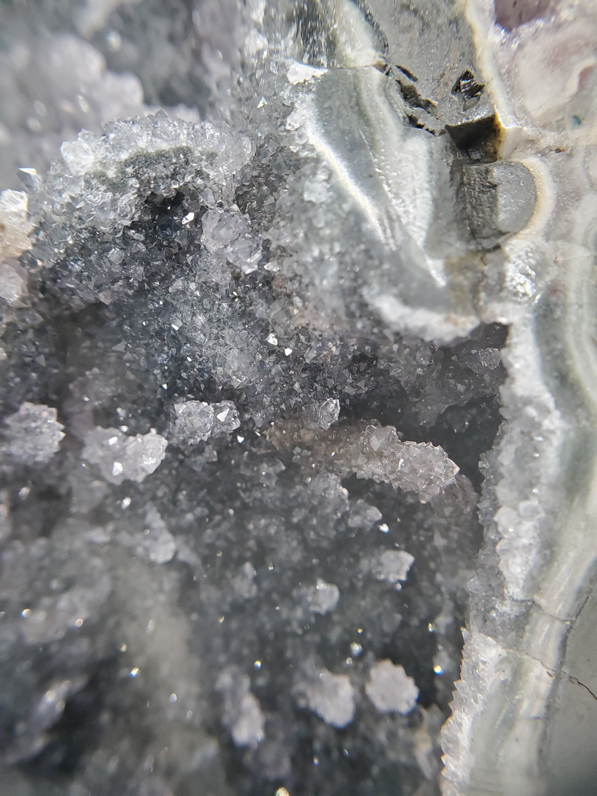 Druzy Black Quartz Formation w/ Stalactites on Custom Metal Stand (Uruguay)