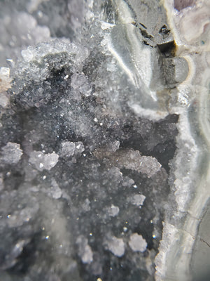 Druzy Black Quartz Formation w/ Stalactites on Custom Metal Stand (Uruguay)