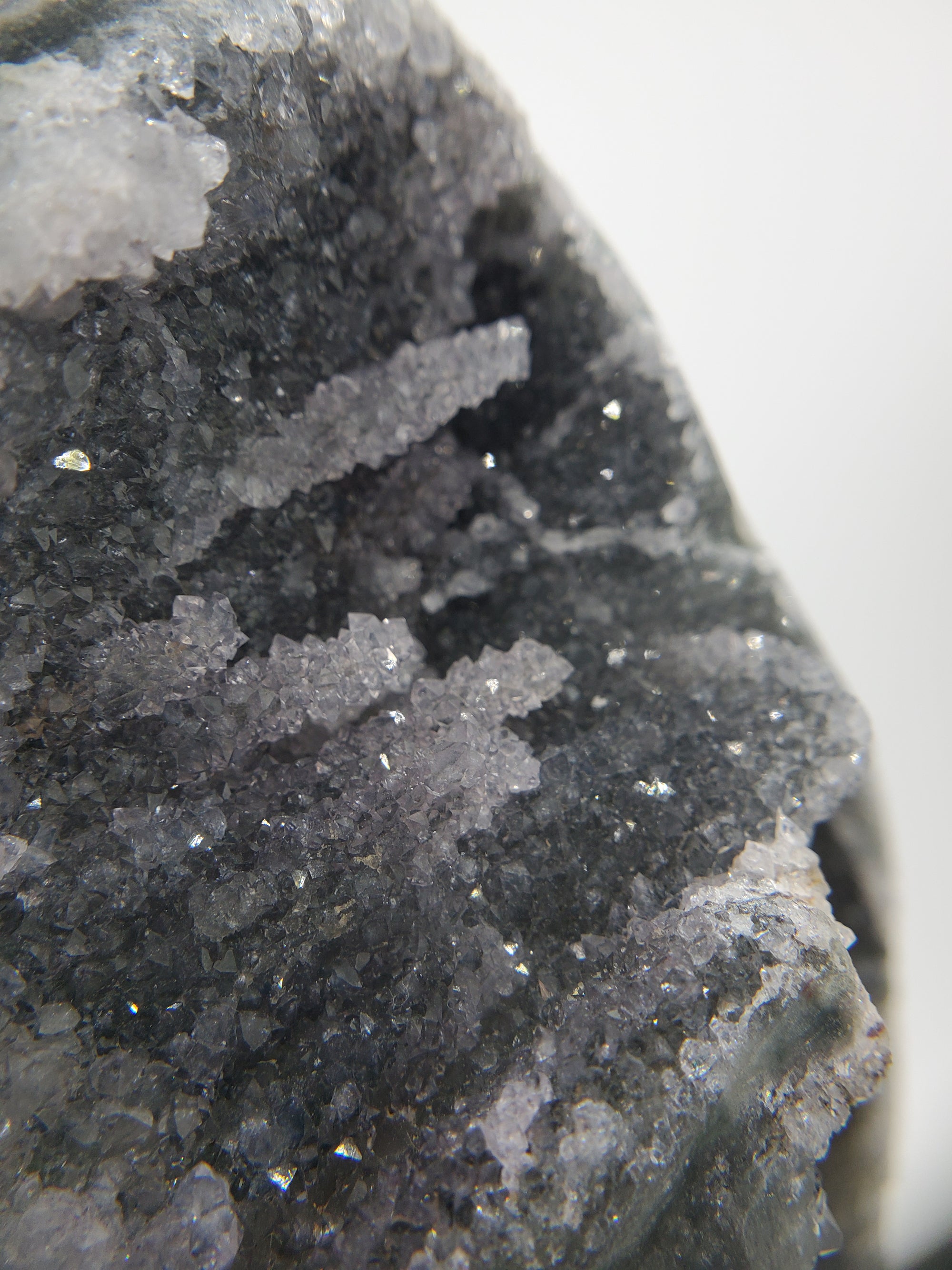 Druzy Black Quartz Formation w/ Stalactites on Custom Metal Stand (Uruguay)