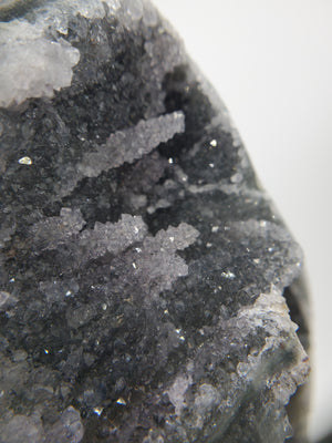 Druzy Black Quartz Formation w/ Stalactites on Custom Metal Stand (Uruguay)