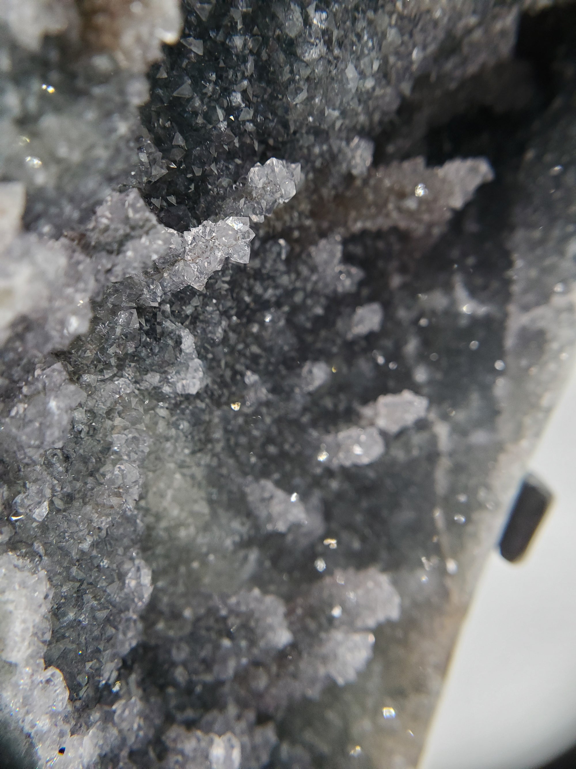 Druzy Black Quartz Formation w/ Stalactites on Custom Metal Stand (Uruguay)