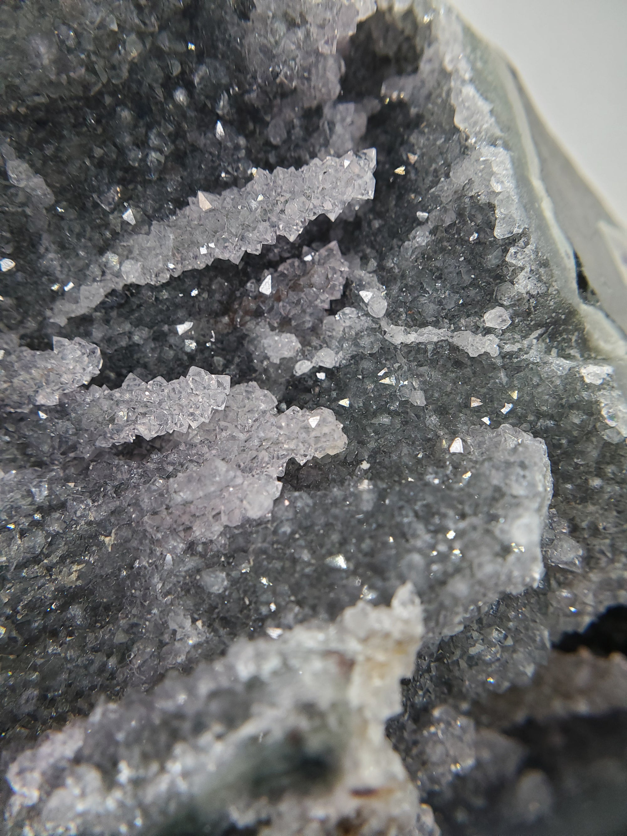Druzy Black Quartz Formation w/ Stalactites on Custom Metal Stand (Uruguay)
