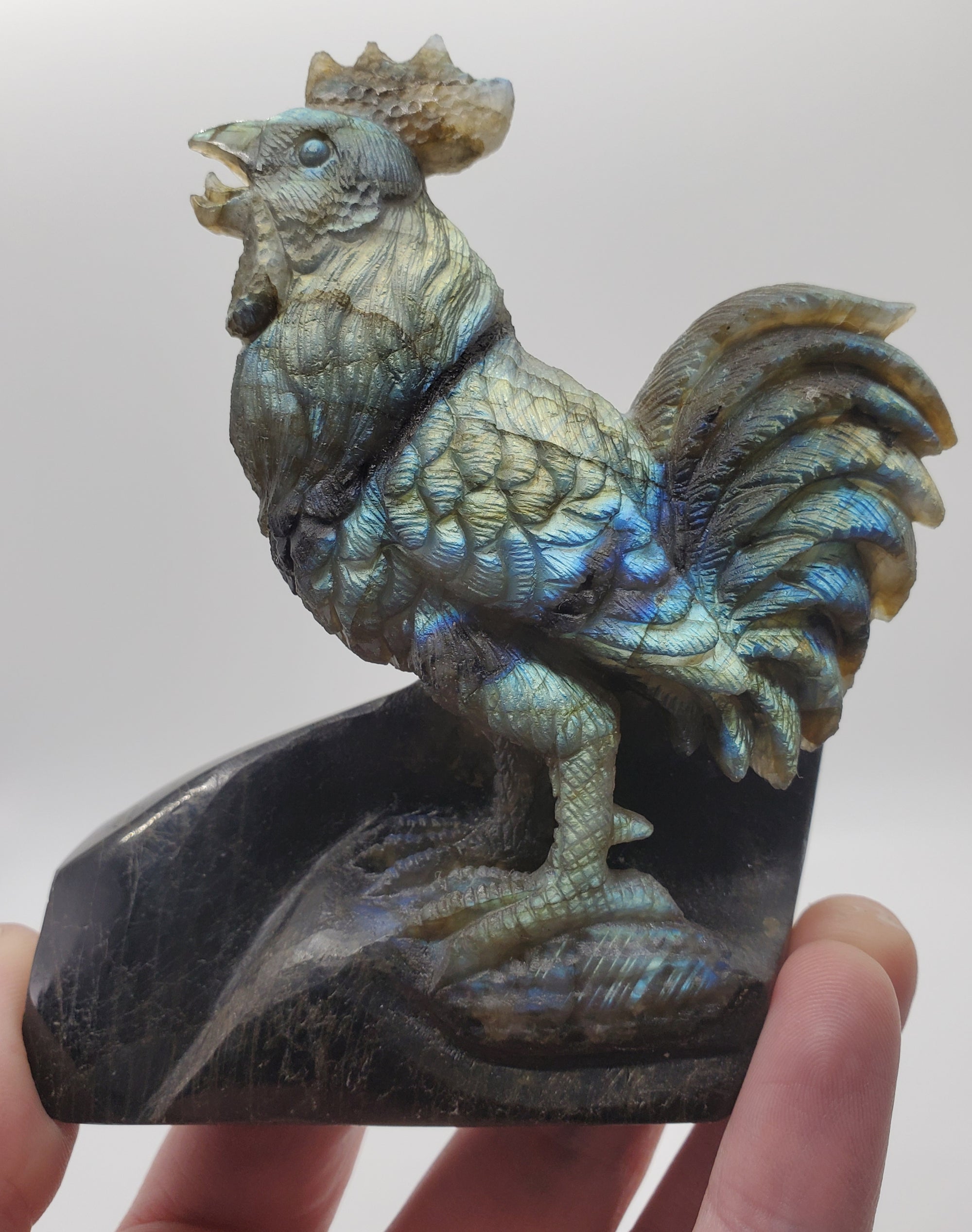 Labradorite Rooster Carving