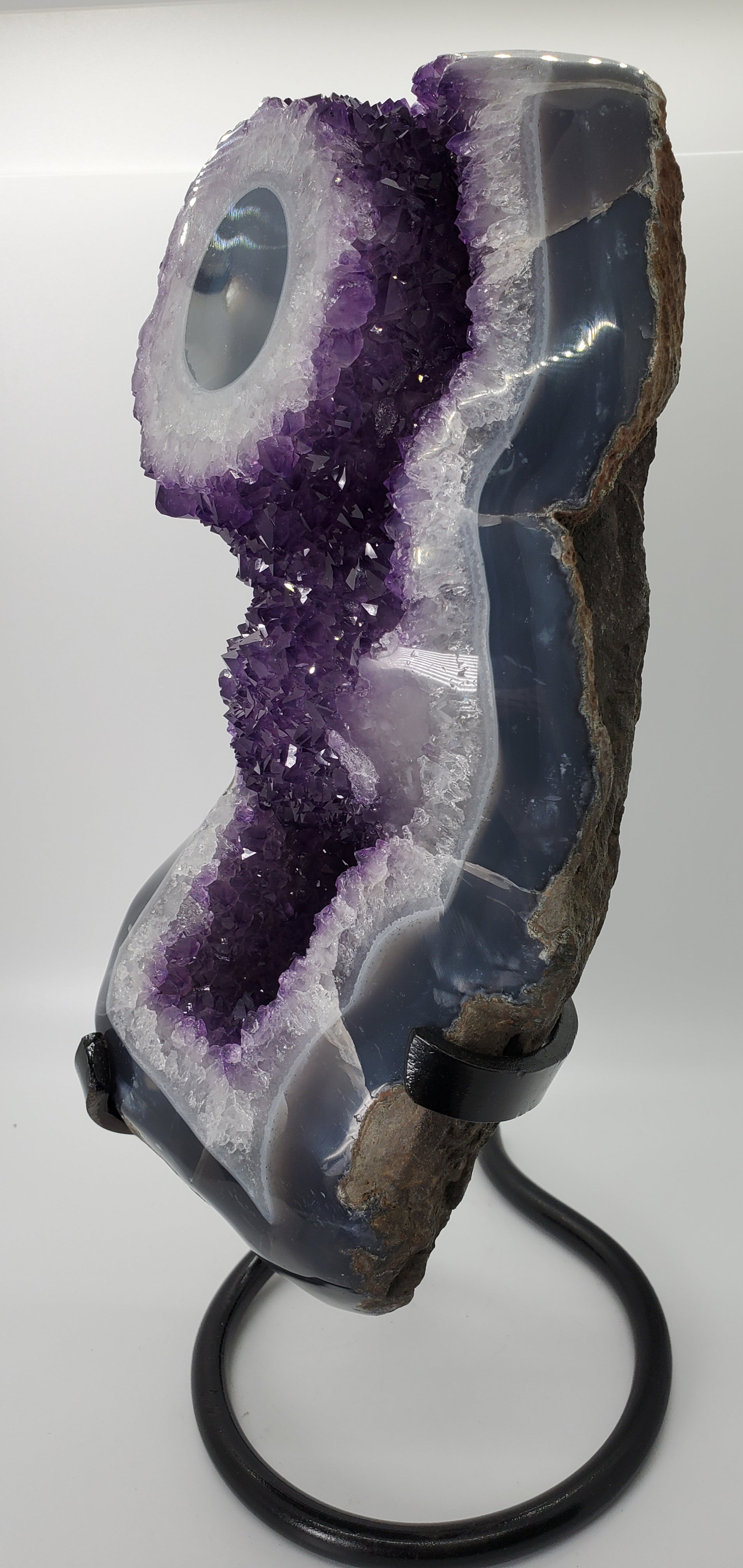 Amethyst Stalactite Eye on Custom Metal Stand, Uruguay