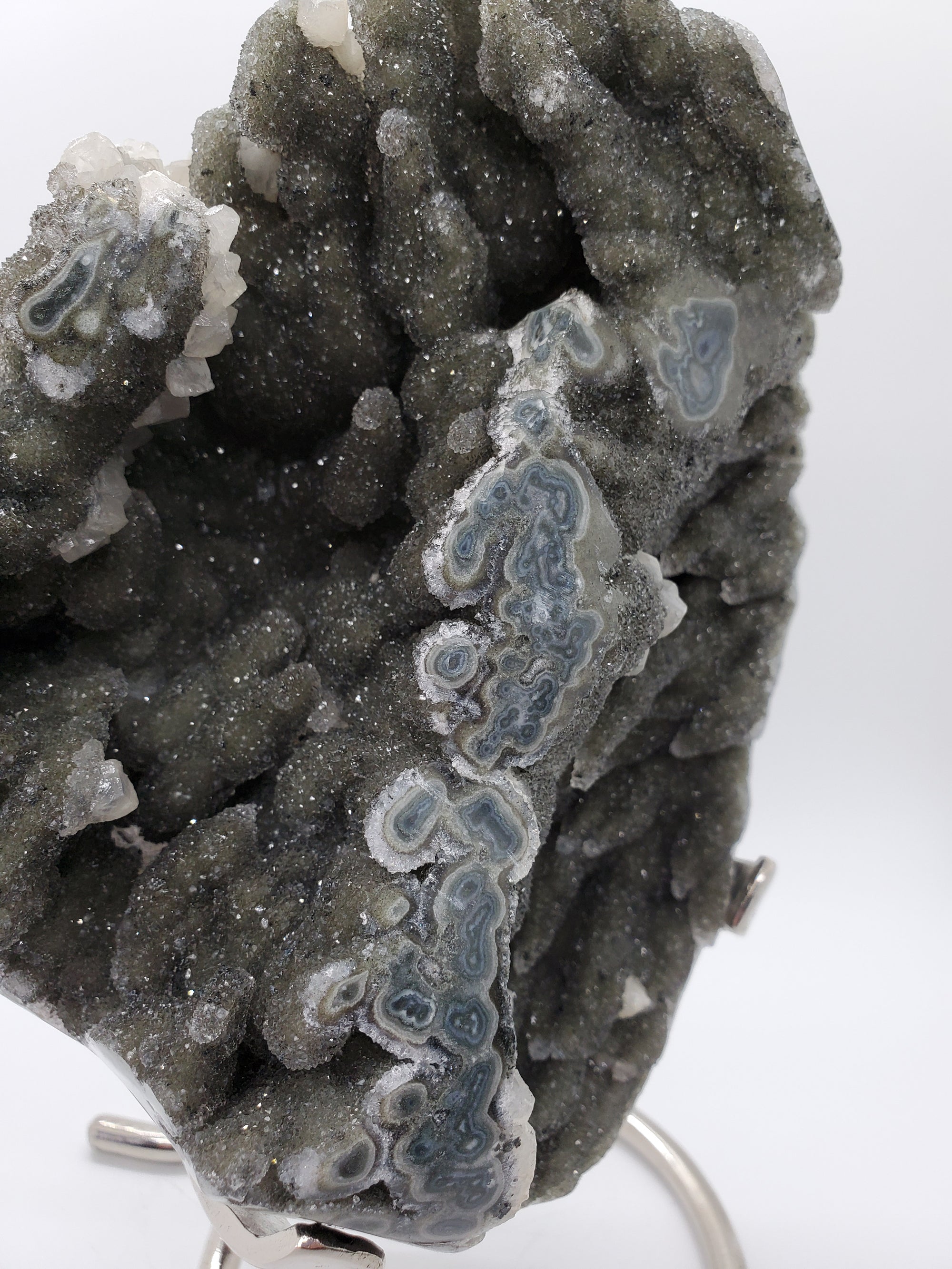 Druzy Quartz Stalactite Formation w/ Calcite on Custom Metal Stand,  Uruguay