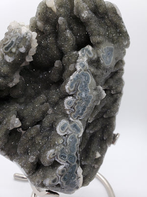 Druzy Quartz Stalactite Formation w/ Calcite on Custom Metal Stand,  Uruguay