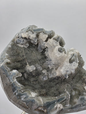 Druzy Quartz Stalactite Formation w/ Calcite on Custom Metal Stand,  Uruguay