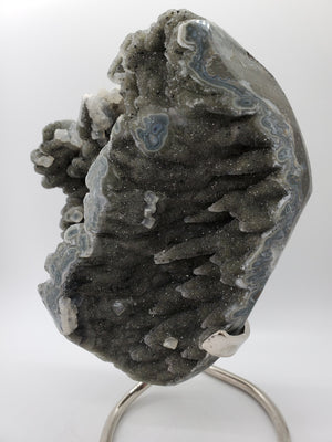 Druzy Quartz Stalactite Formation w/ Calcite on Custom Metal Stand,  Uruguay