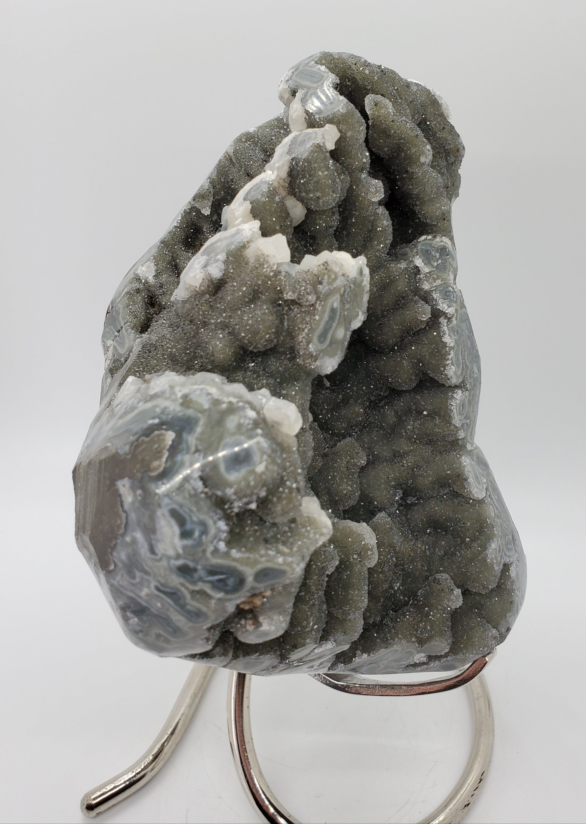 Druzy Quartz Stalactite Formation w/ Calcite on Custom Metal Stand,  Uruguay