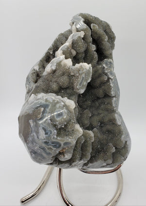 Druzy Quartz Stalactite Formation w/ Calcite on Custom Metal Stand,  Uruguay