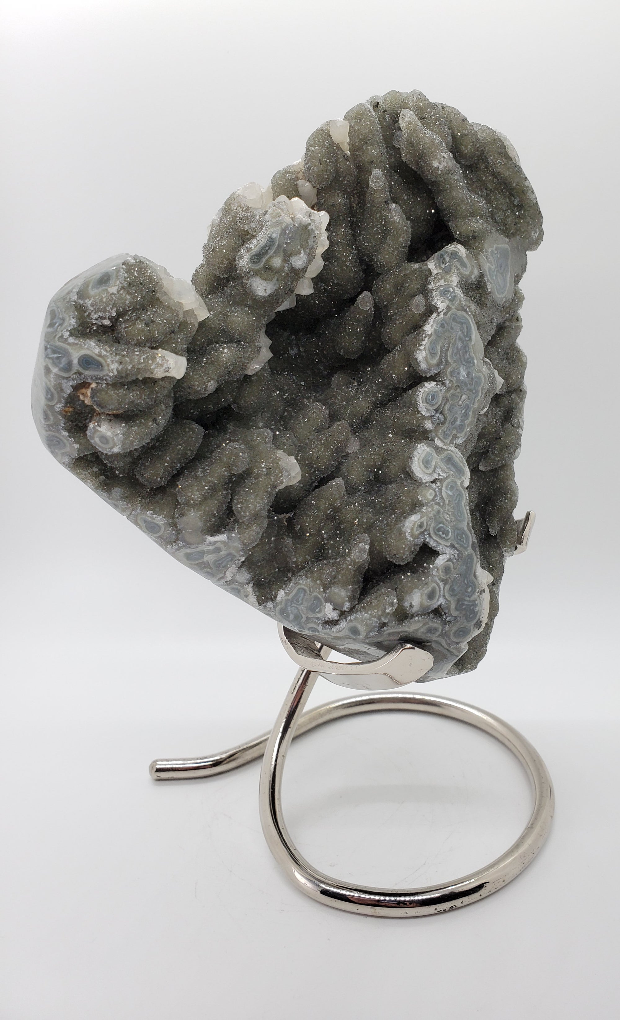 Druzy Quartz Stalactite Formation w/ Calcite on Custom Metal Stand,  Uruguay