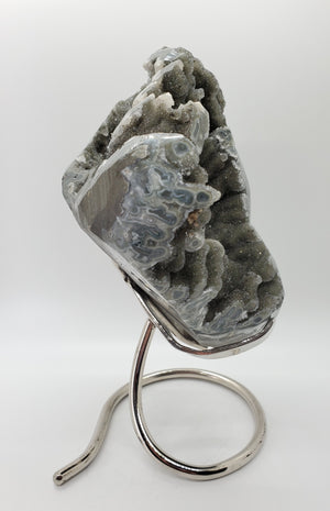 Druzy Quartz Stalactite Formation w/ Calcite on Custom Metal Stand,  Uruguay