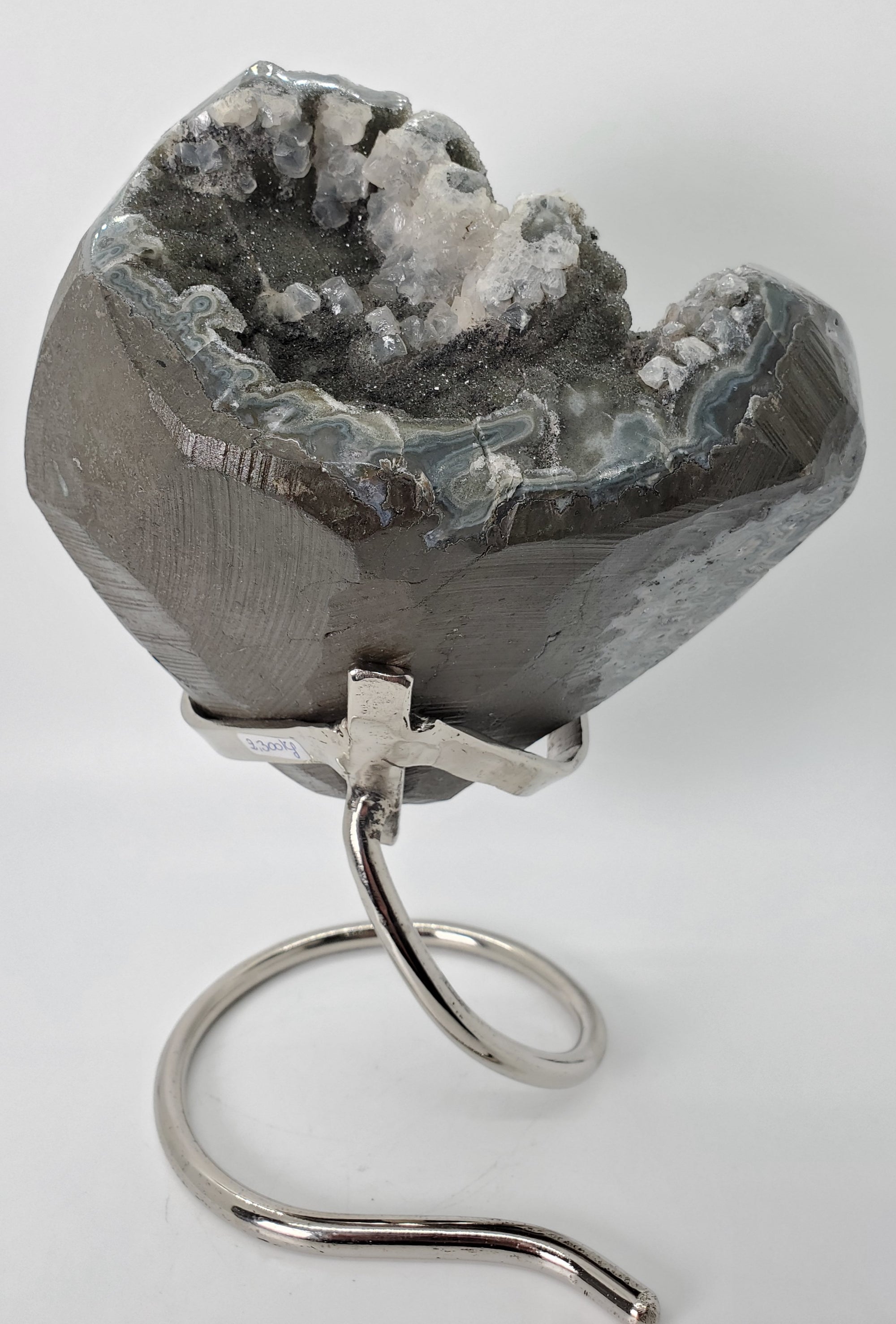 Druzy Quartz Stalactite Formation w/ Calcite on Custom Metal Stand,  Uruguay