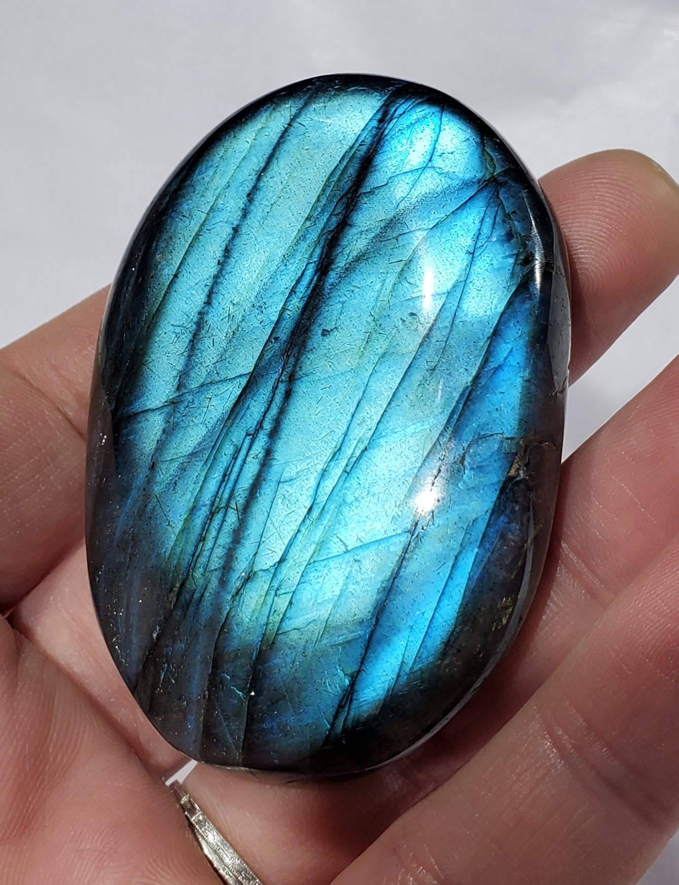 Electric Blue Labradorite Palm Stone, Madagascar