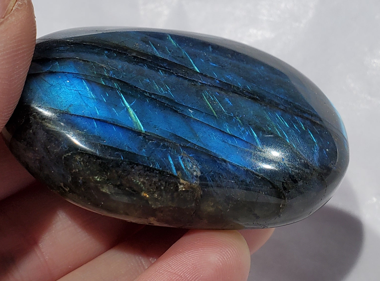 Electric Blue Labradorite Palm Stone, Madagascar