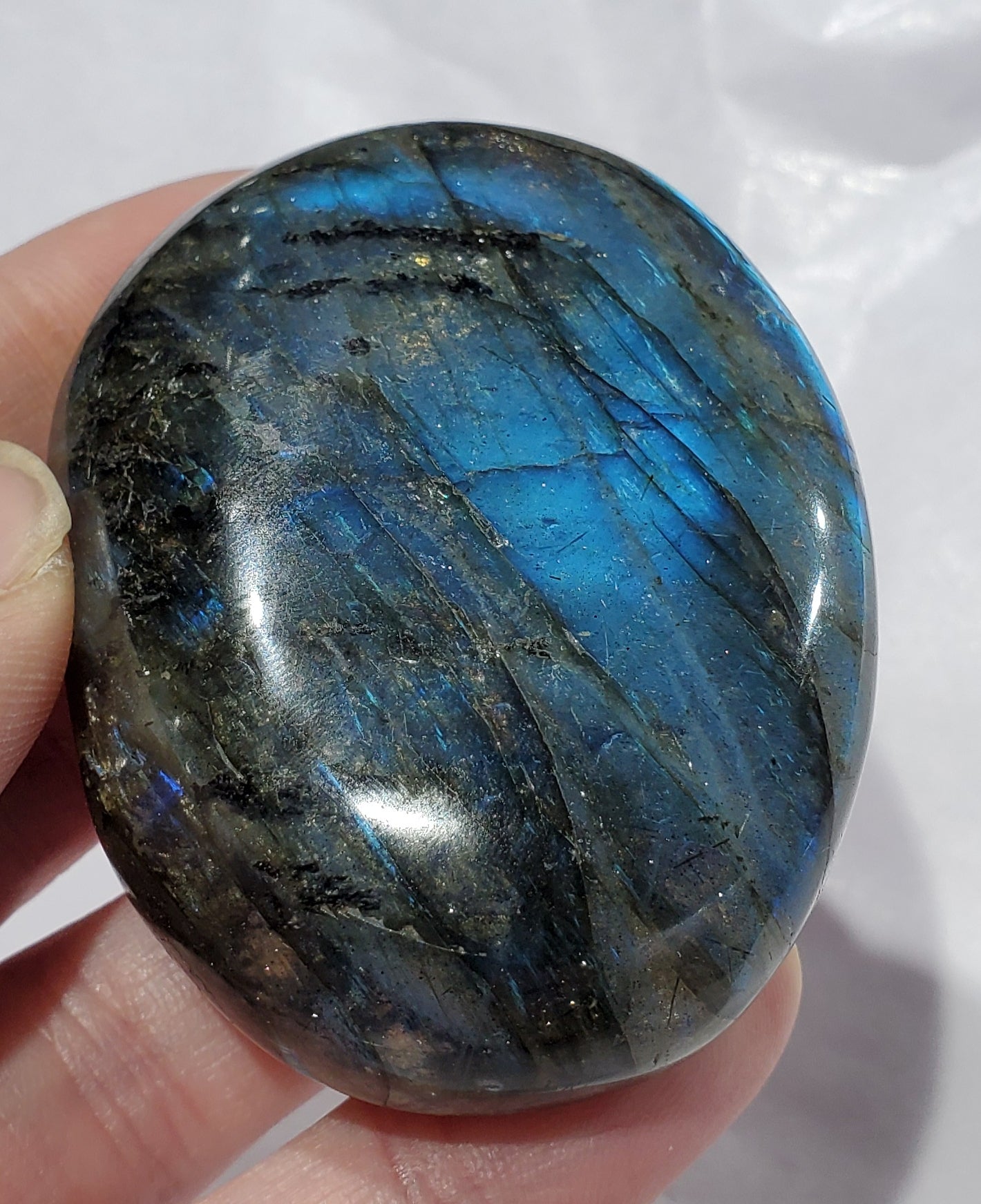 Electric Blue Labradorite Palm Stone, Madagascar