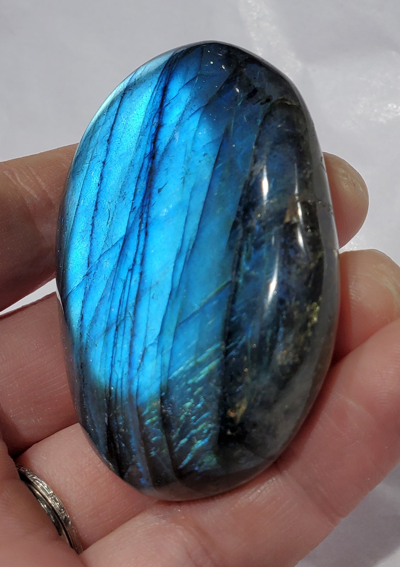 Electric Blue Labradorite Palm Stone, Madagascar