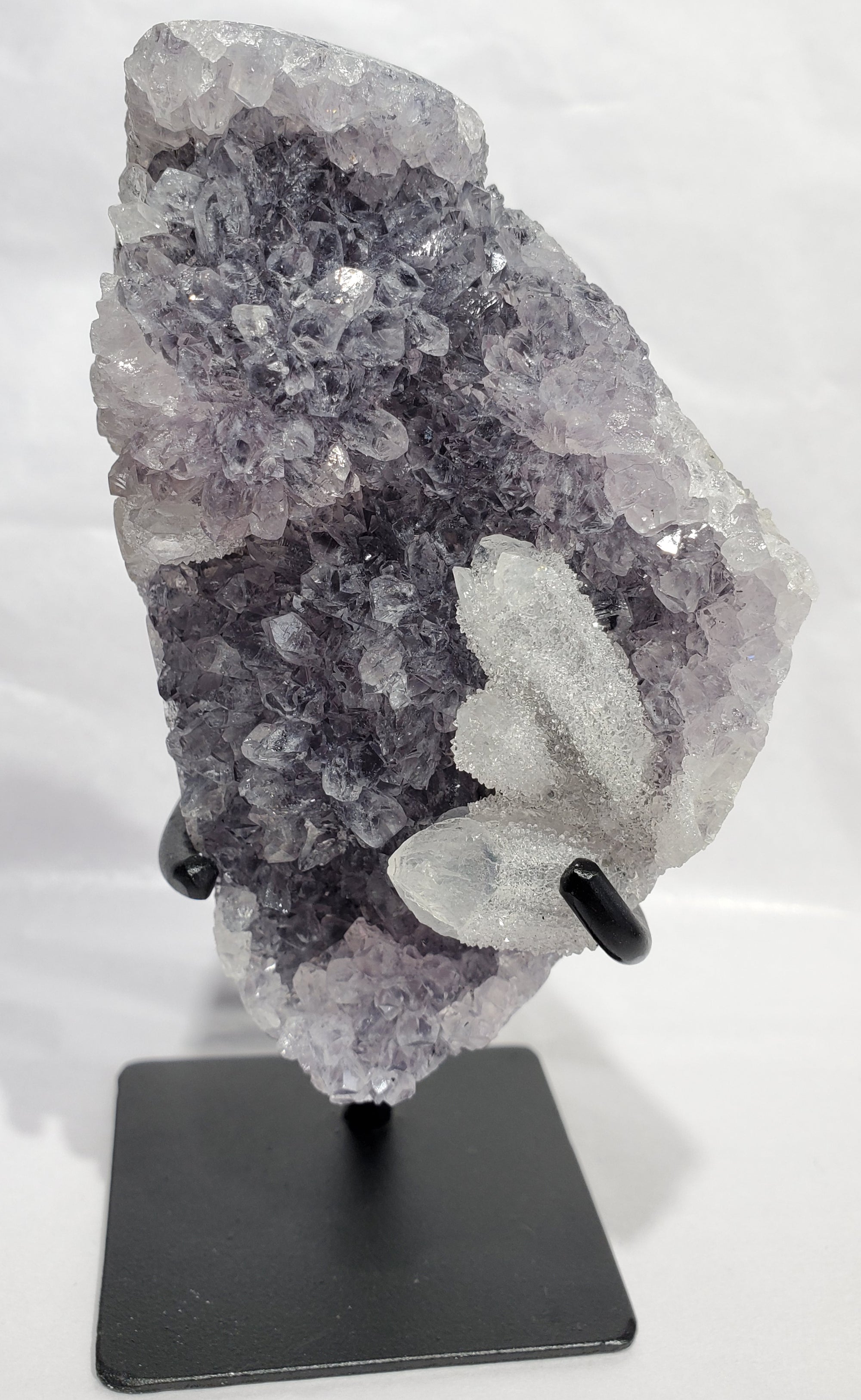 Amethyst with Druzy Quartz on Custom Stand (Uruguay)