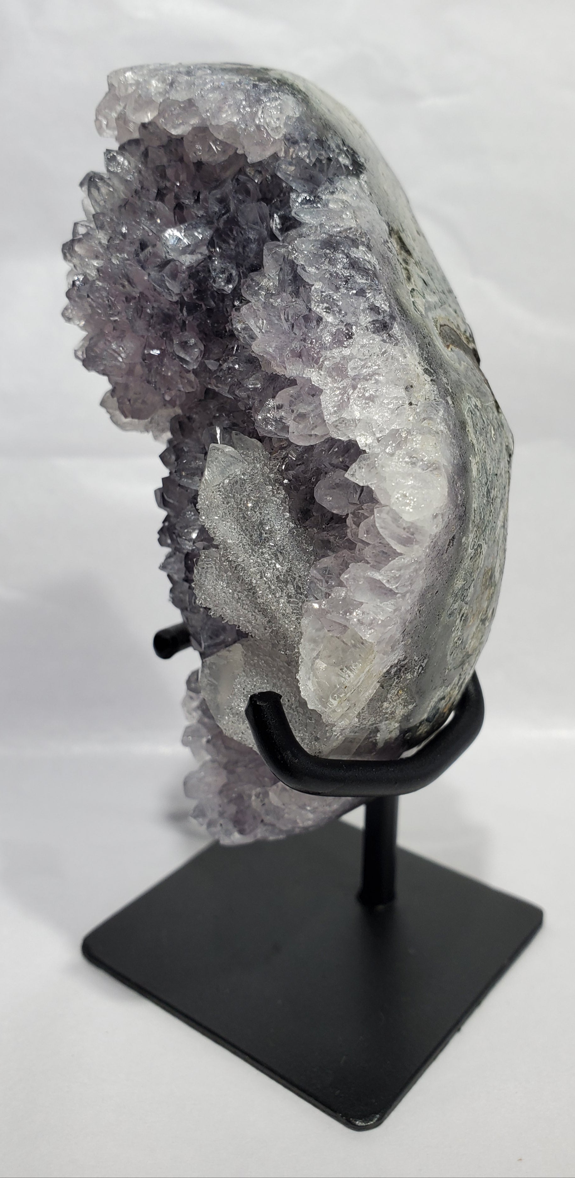 Amethyst with Druzy Quartz on Custom Stand (Uruguay)