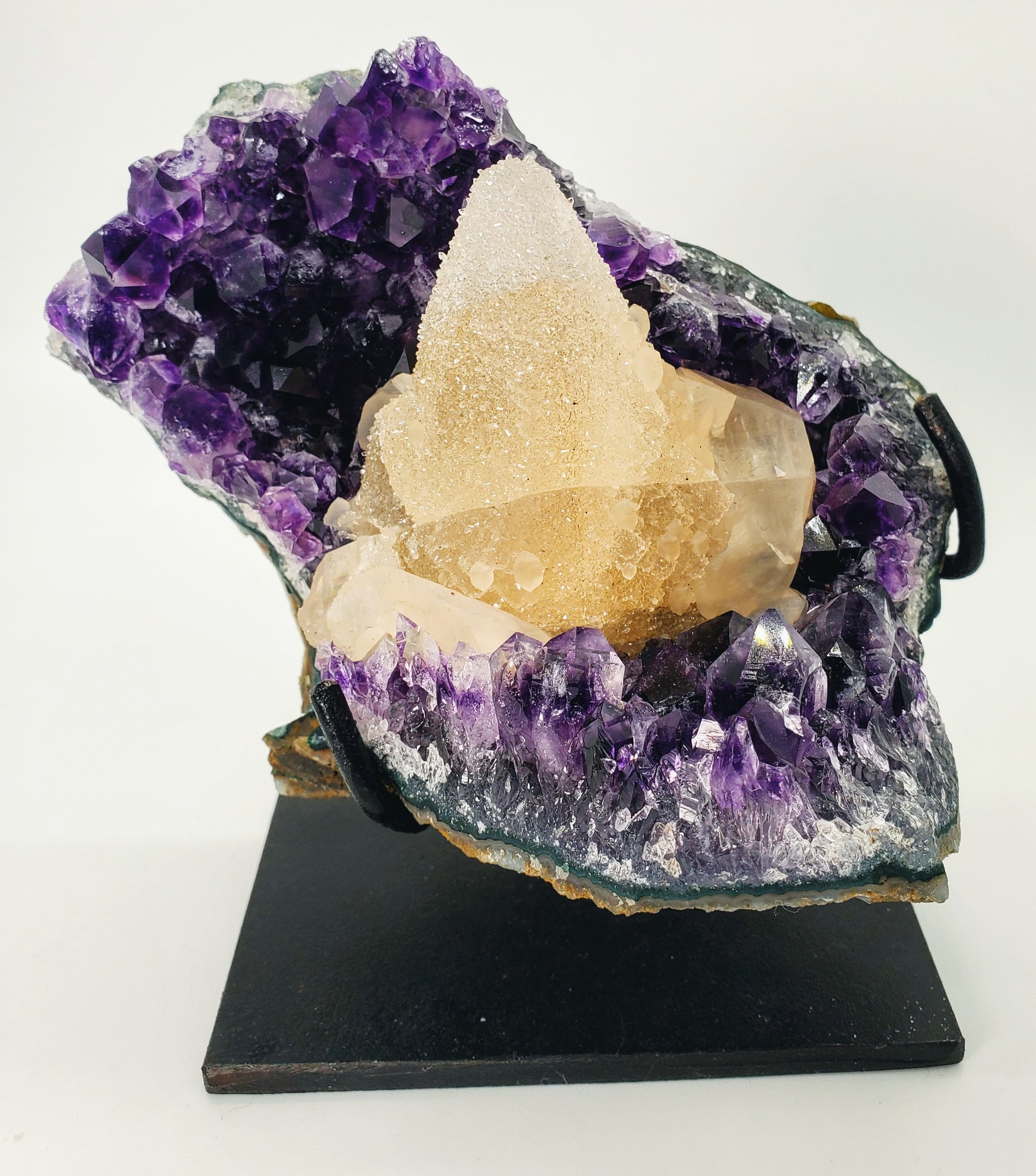 Amethyst and Druzy Calcite on Custom Stand, Uruguay