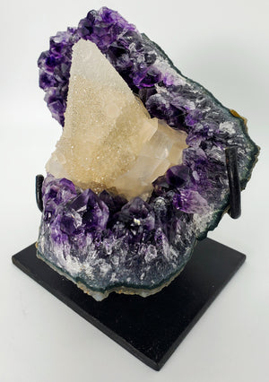 Amethyst and Druzy Calcite on Custom Stand, Uruguay