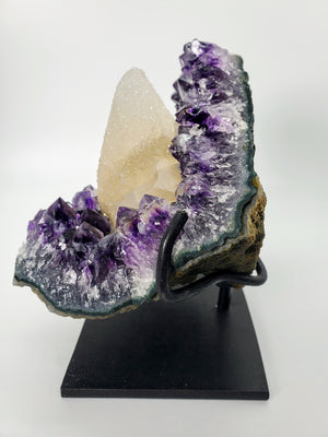 Amethyst and Druzy Calcite on Custom Stand, Uruguay