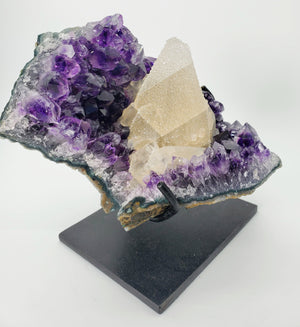 Amethyst and Druzy Calcite on Custom Stand, Uruguay