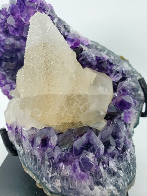 Amethyst and Druzy Calcite on Custom Stand, Uruguay