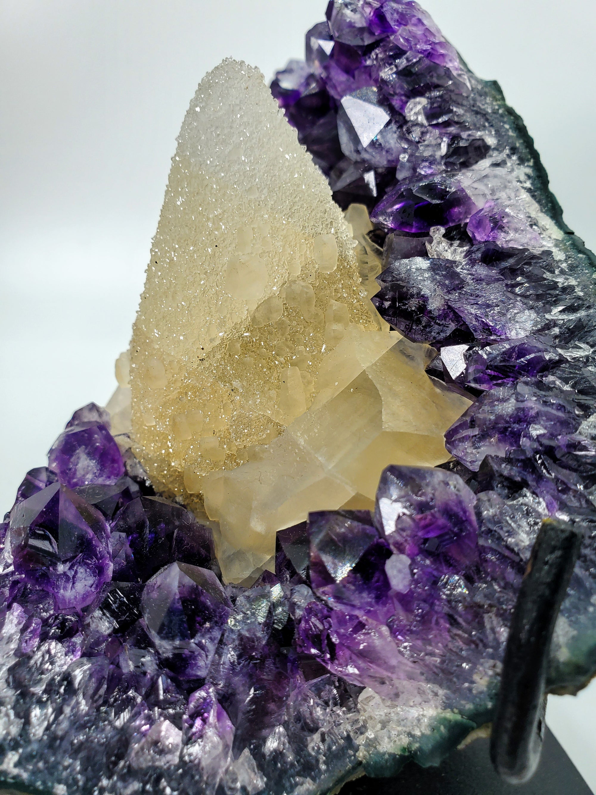 Amethyst and Druzy Calcite on Custom Stand, Uruguay